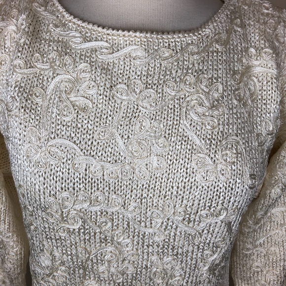 VTG 80s Nannell sweater ivory shldr pads Sz S - Picture 3 of 8